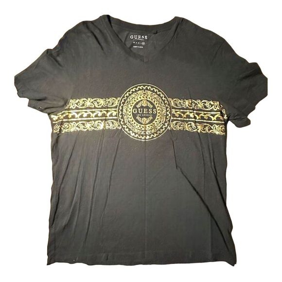 Guess Other - Guess Gold Foil Centered Logo Y2K Vintage Luxury Preppy Designer T-shirt Mens XL